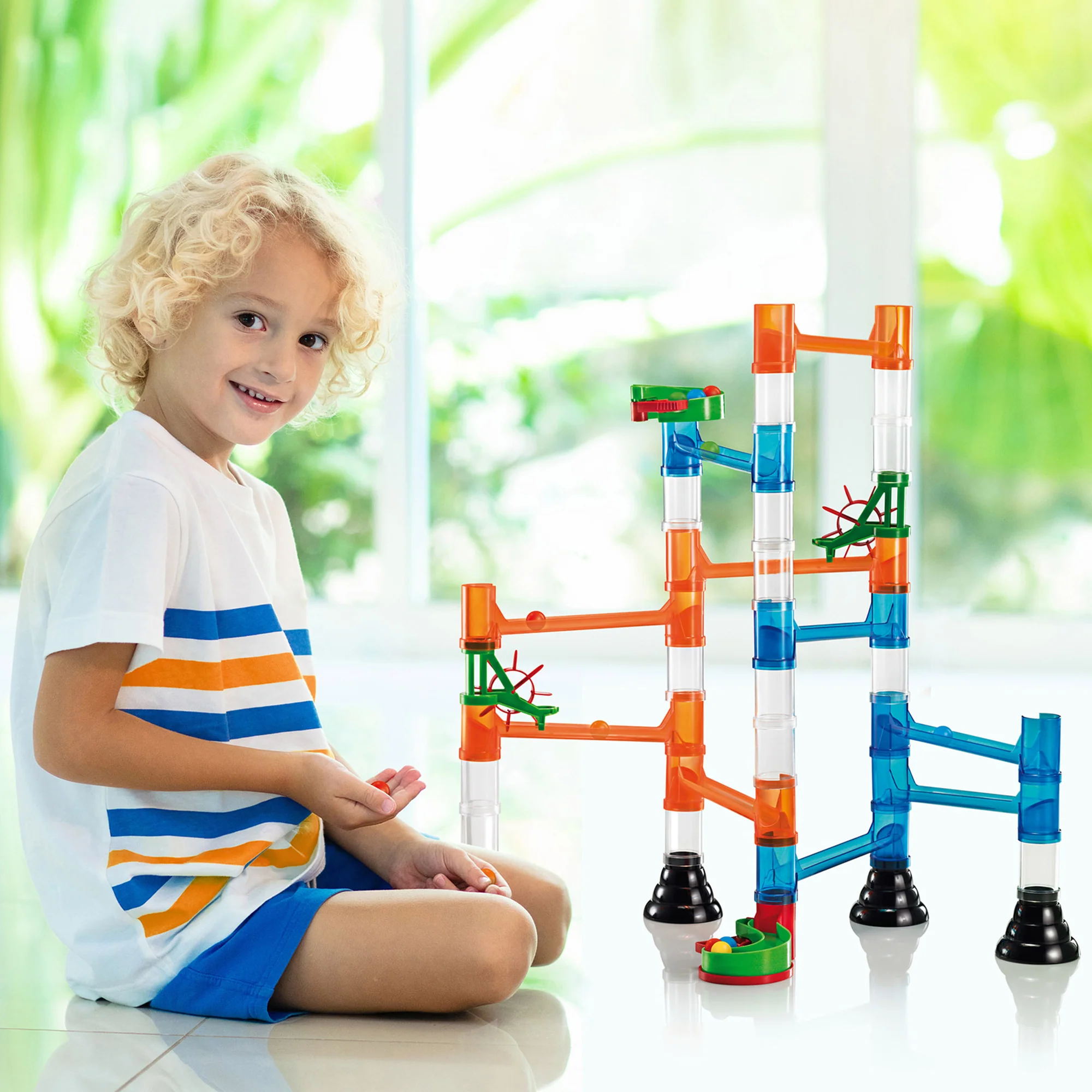 Quercetti Migoga 45-Piece Transparent Marble Run Set - Includes Spinning Wheels & Pipes, STEM Toy - Image 4
