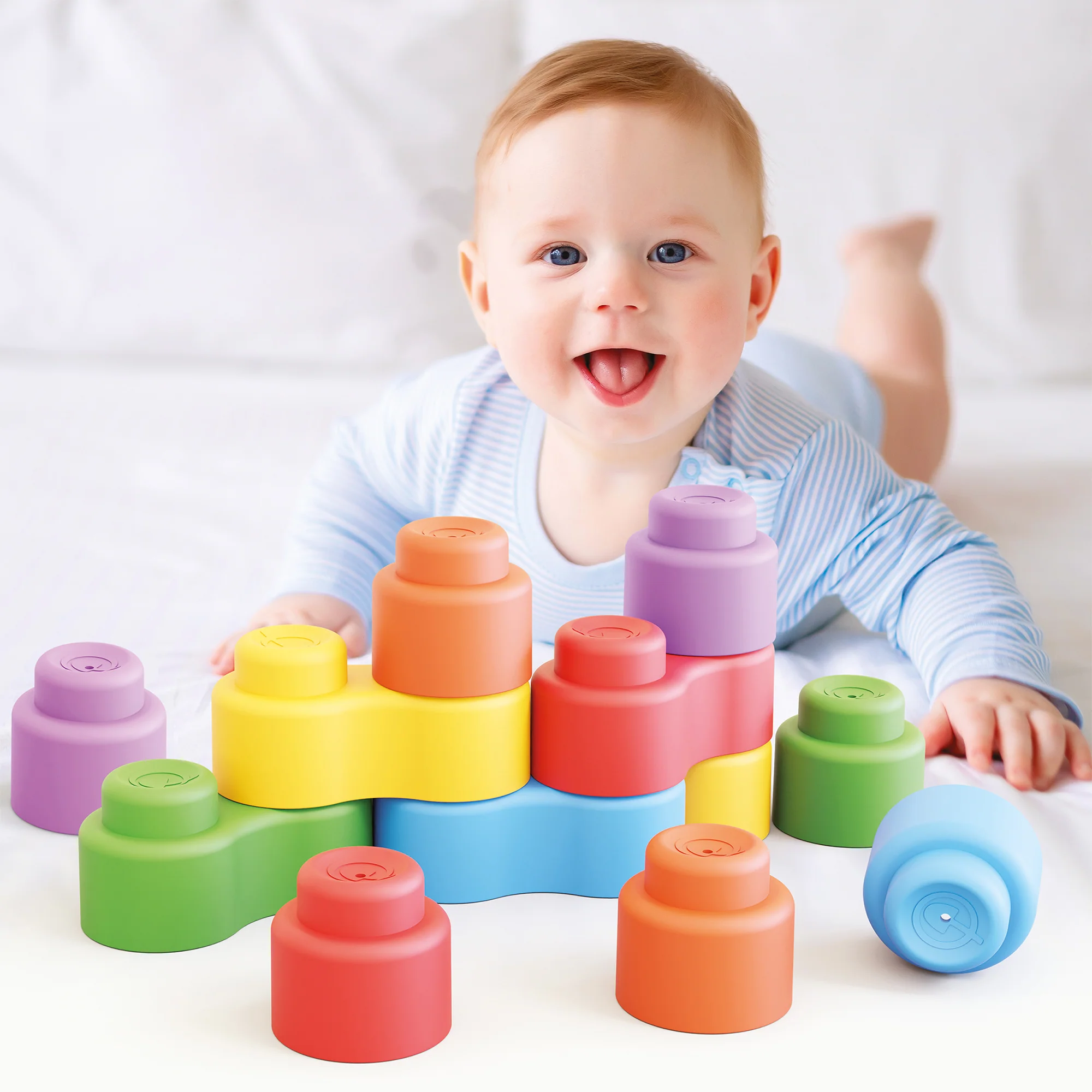 Quercetti Momy Soft - 12 Piece Colorful Blocks Set for Babies - Image 5