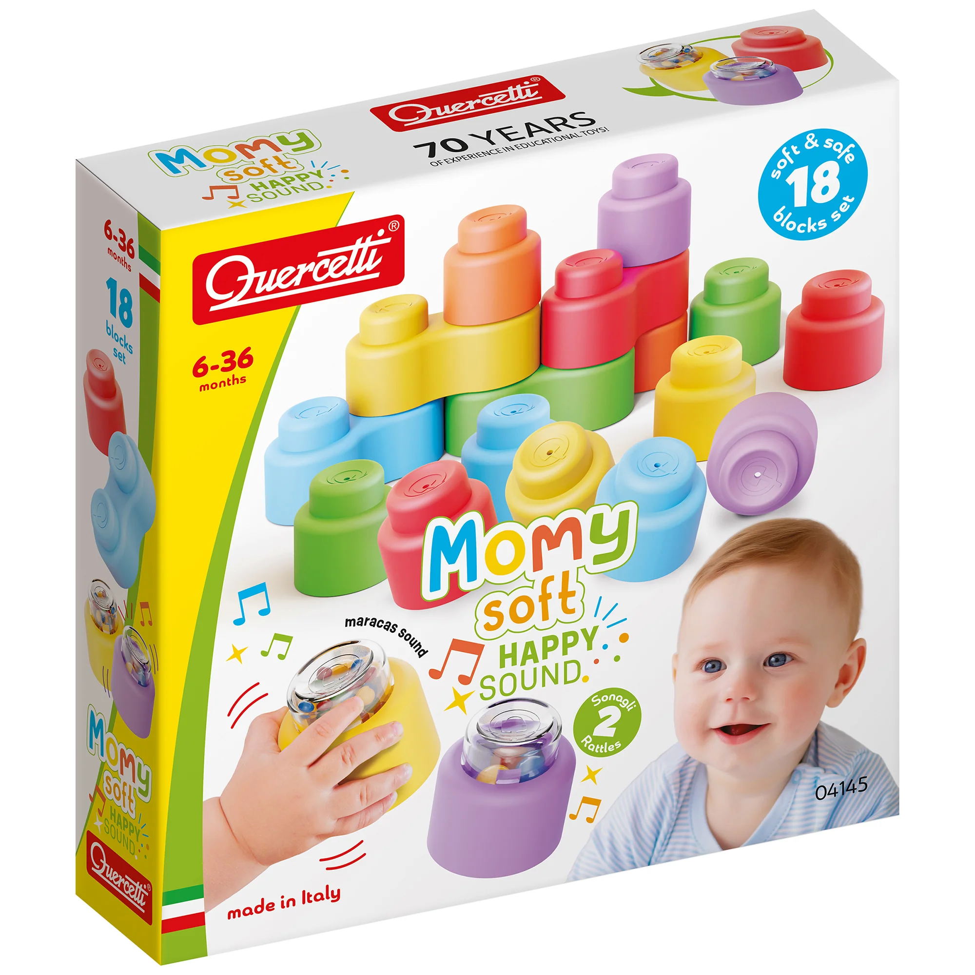 Quercetti Momy Soft Happy Sound - 18pc Rattle and Stacking Block Set