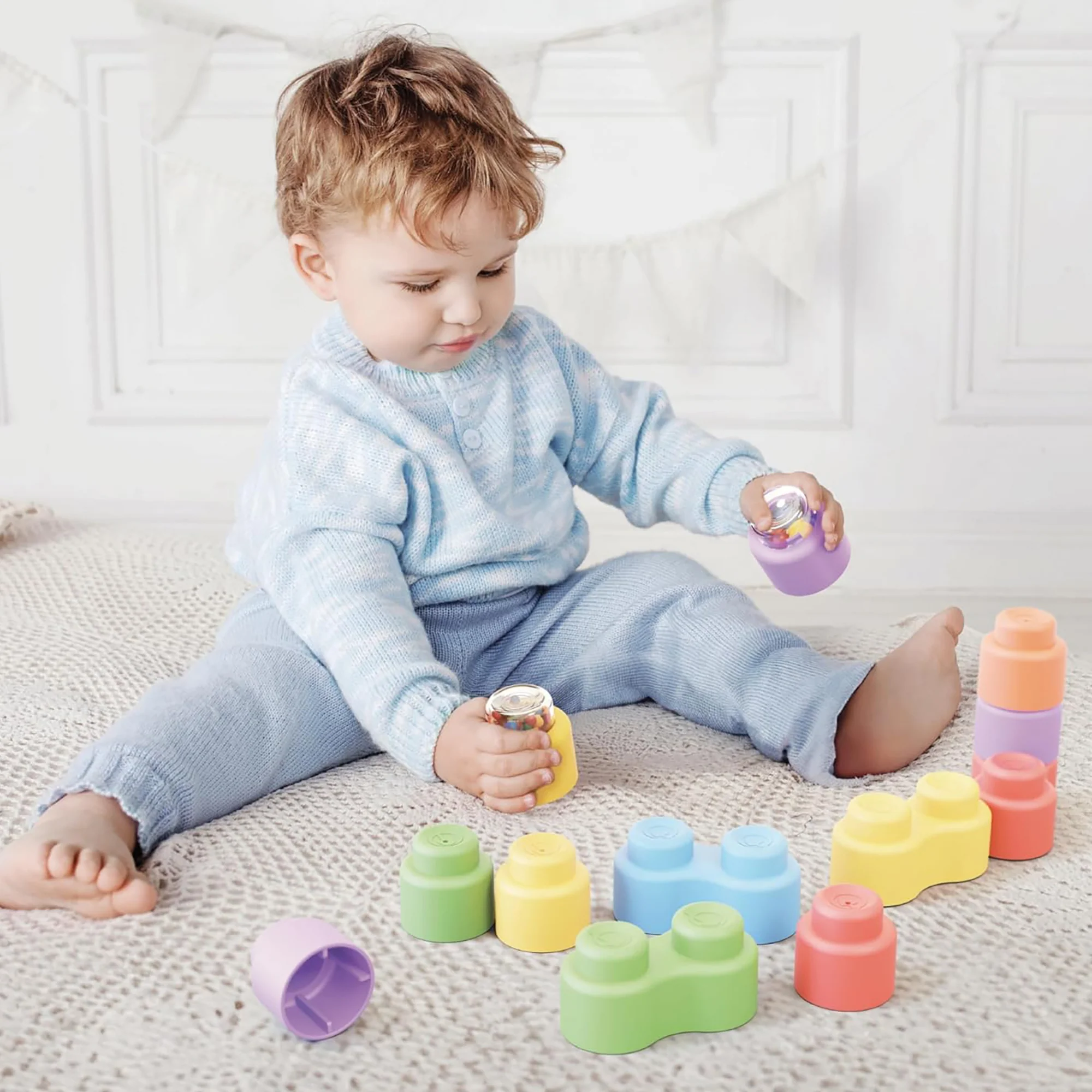 Quercetti Momy Soft Happy Sound - 18pc Rattle and Stacking Block Set - Image 5