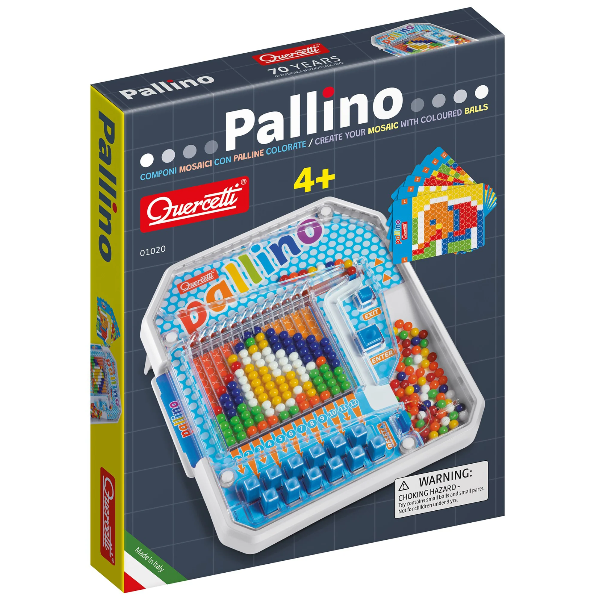Quercetti Pallino Colorful Mosaic Game - Interactive STEM Toy with Design Cards