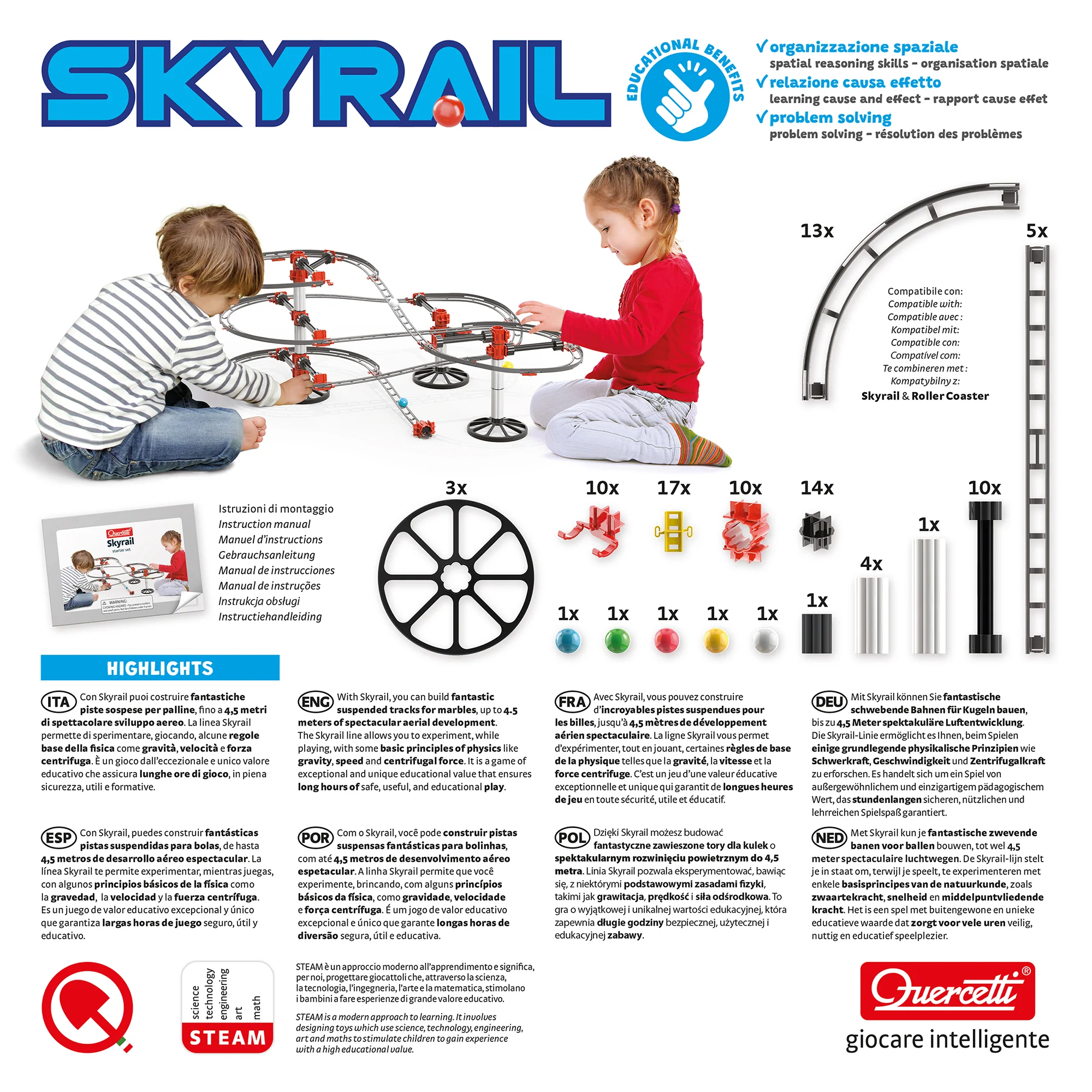 Quercetti Skyrail Starter Set 94-Piece Marble Rollercoaster Run - STEM Building Kit - Image 5