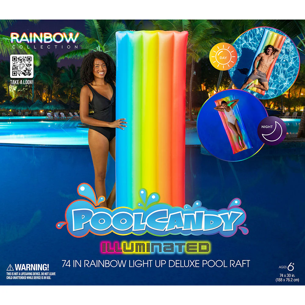 Rainbow Collection 74 x 30 inch Illuminated LED Deluxe Pool Raft - Image 2