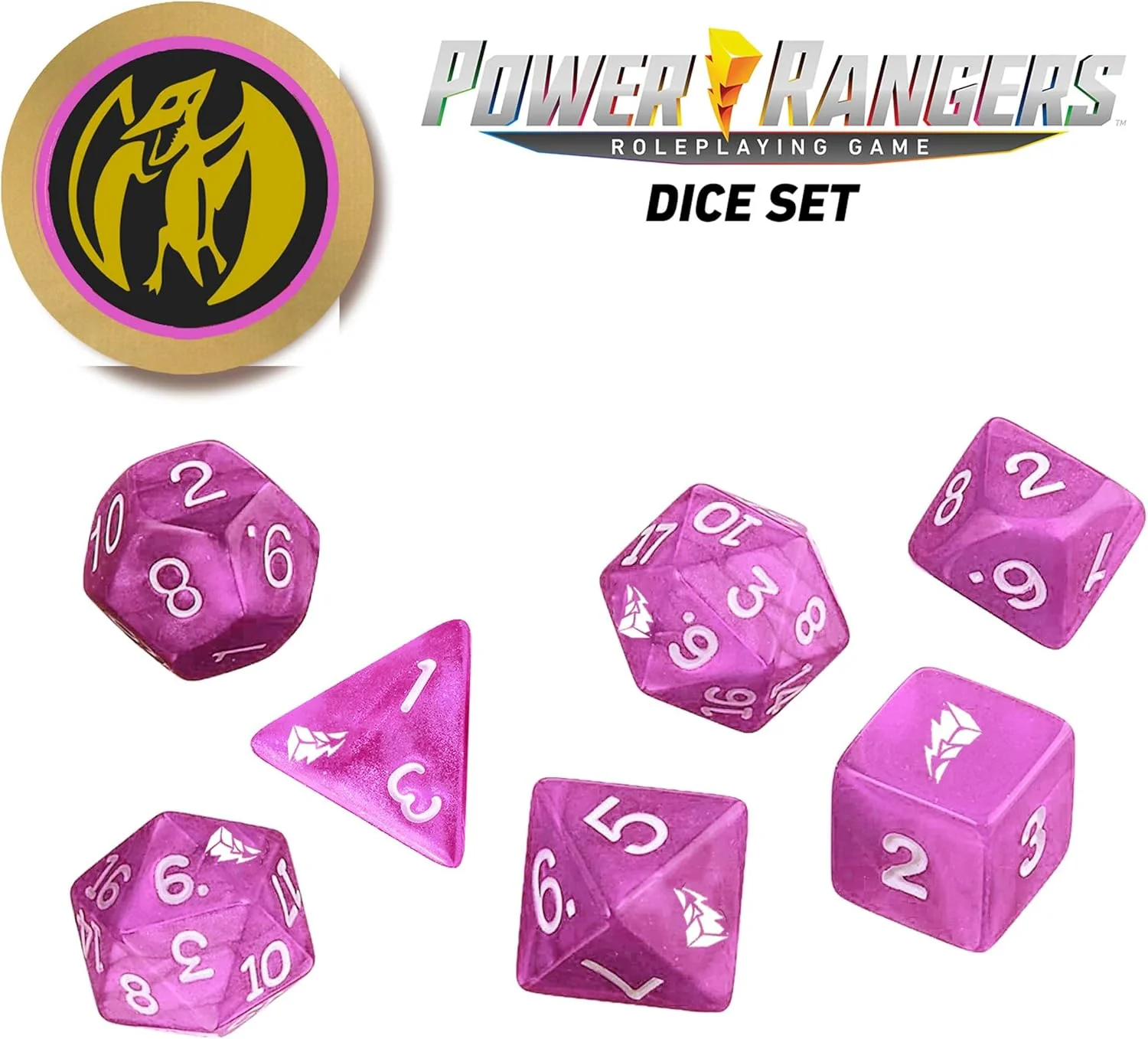 Power Rangers RPG Pink 8-Piece Custom Dice Set with Power Coin - Image 2