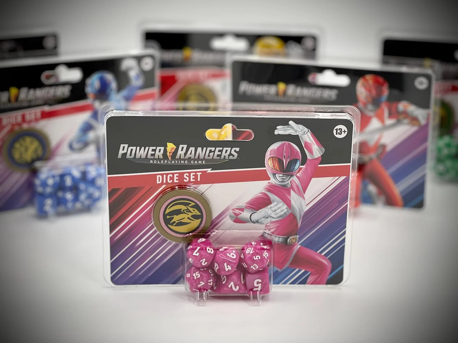 Power Rangers RPG Pink 8-Piece Custom Dice Set with Power Coin - Image 3