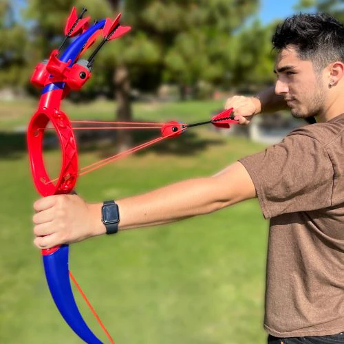 Ring Strike Archery Set: Red/Blue Compound Bow Inspired Whistling Arrows Game