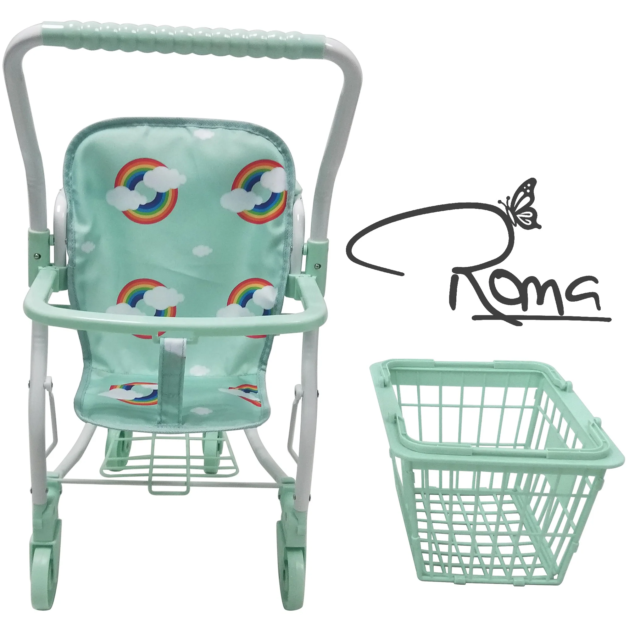 Roma Rupert Shopping Trolley With Removable Basket - Mint - Image 2