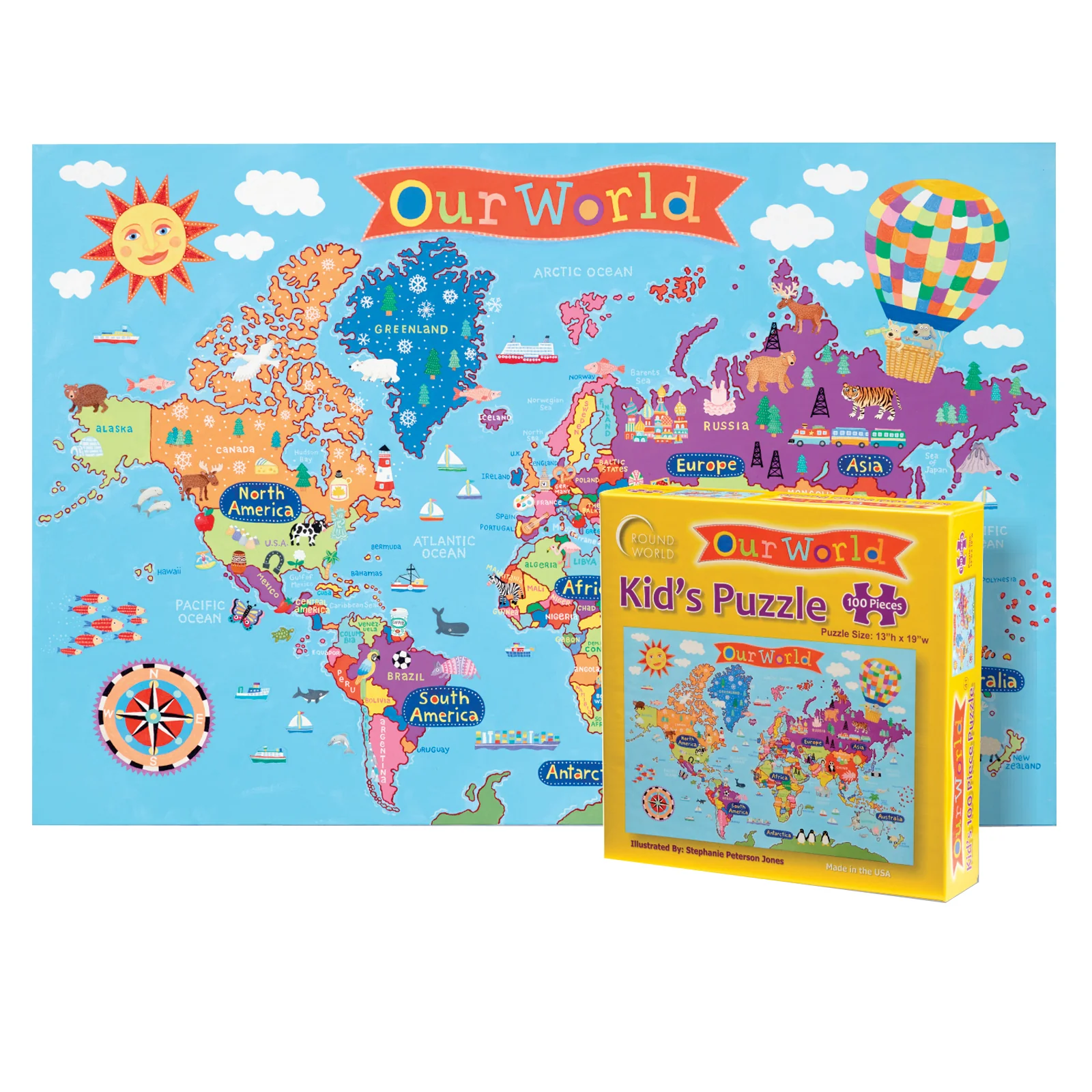 Round World Products World Map Jigsaw Puzzle for Kids - 100 pc
