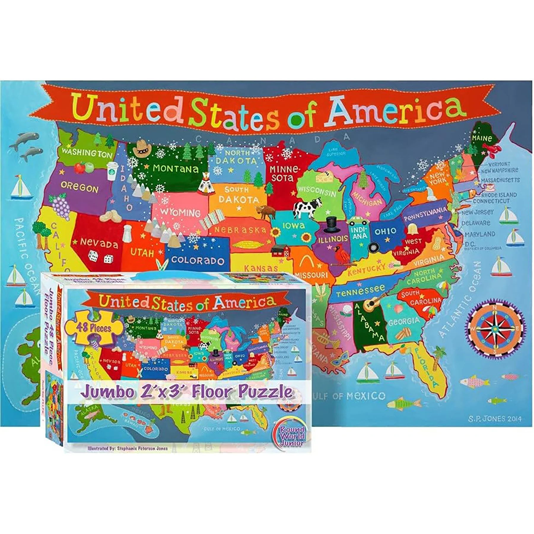 Round World Products USA Map Floor Puzzle for Kids - 48 pc - Image 2