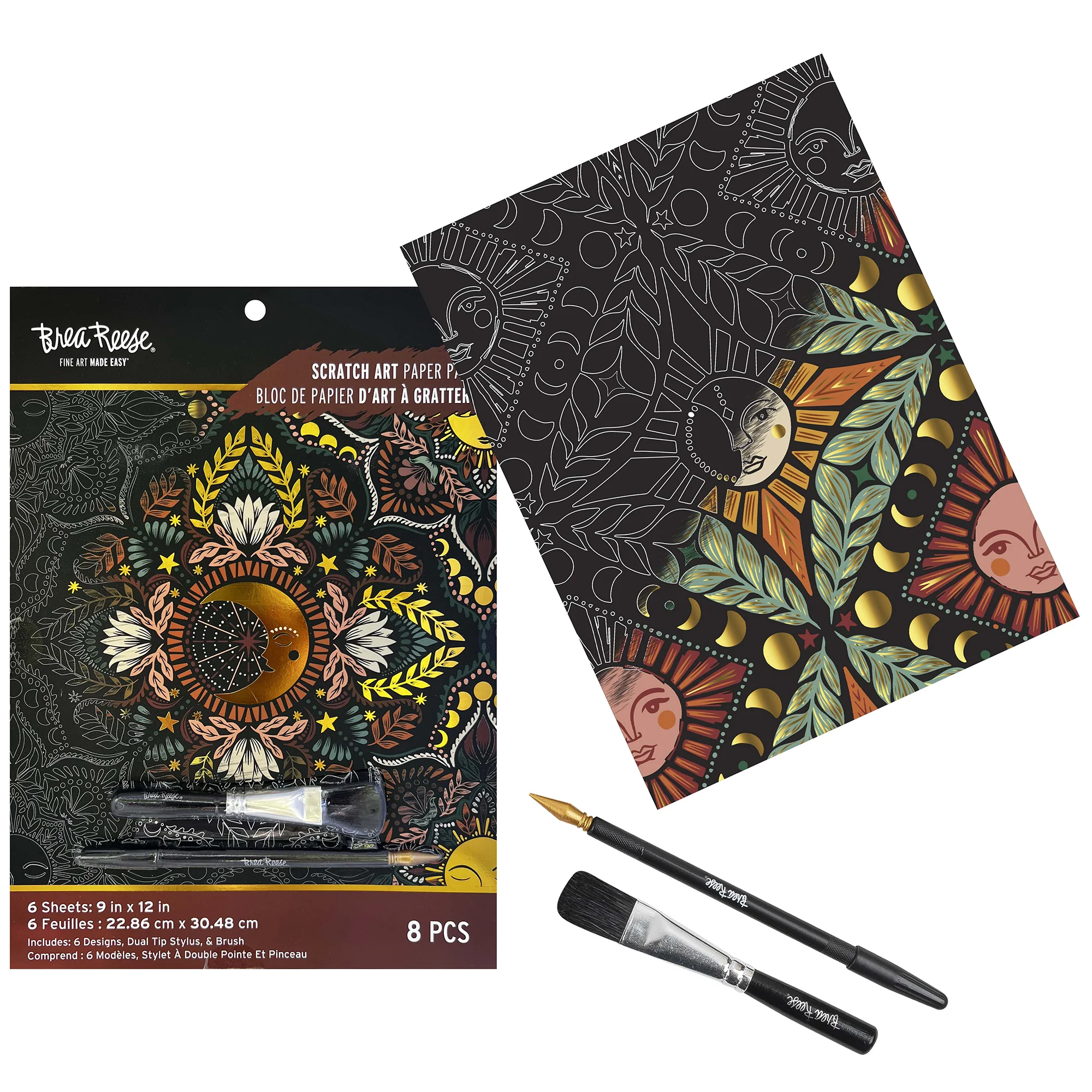 Brea Reese Scratch Art Paper Pad Moon & Sun 6 Designs With Stylus - Image 4