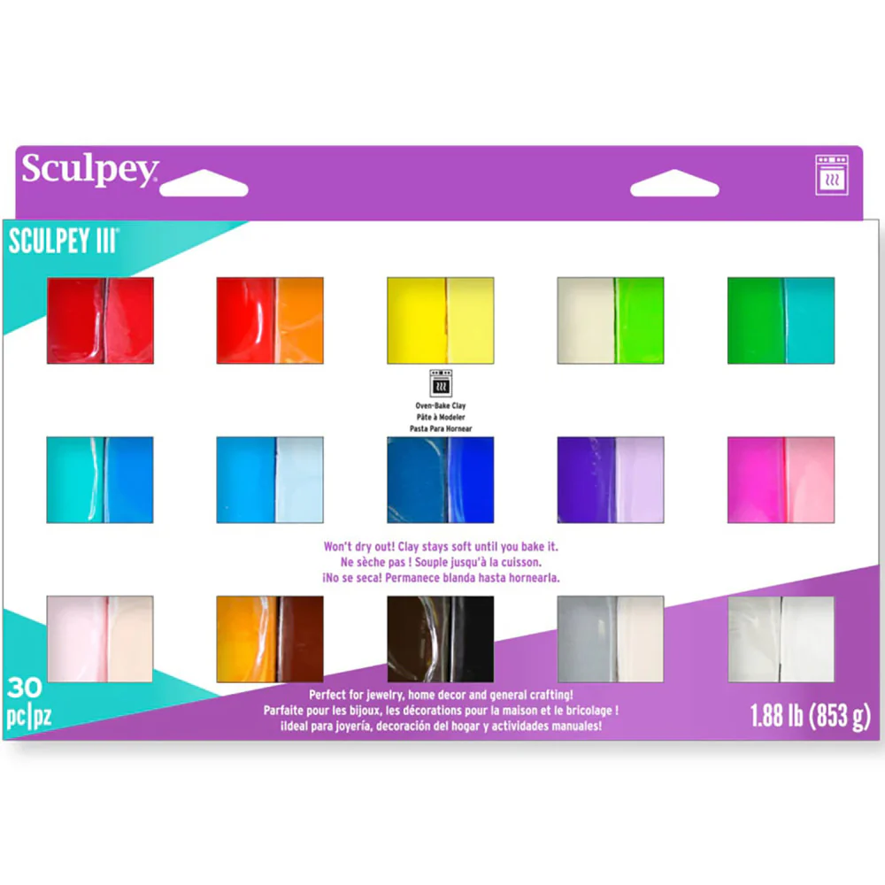 Sculpey III Polymer Clay Sampler Pack - 30 Vibrant Colors, 1oz Each