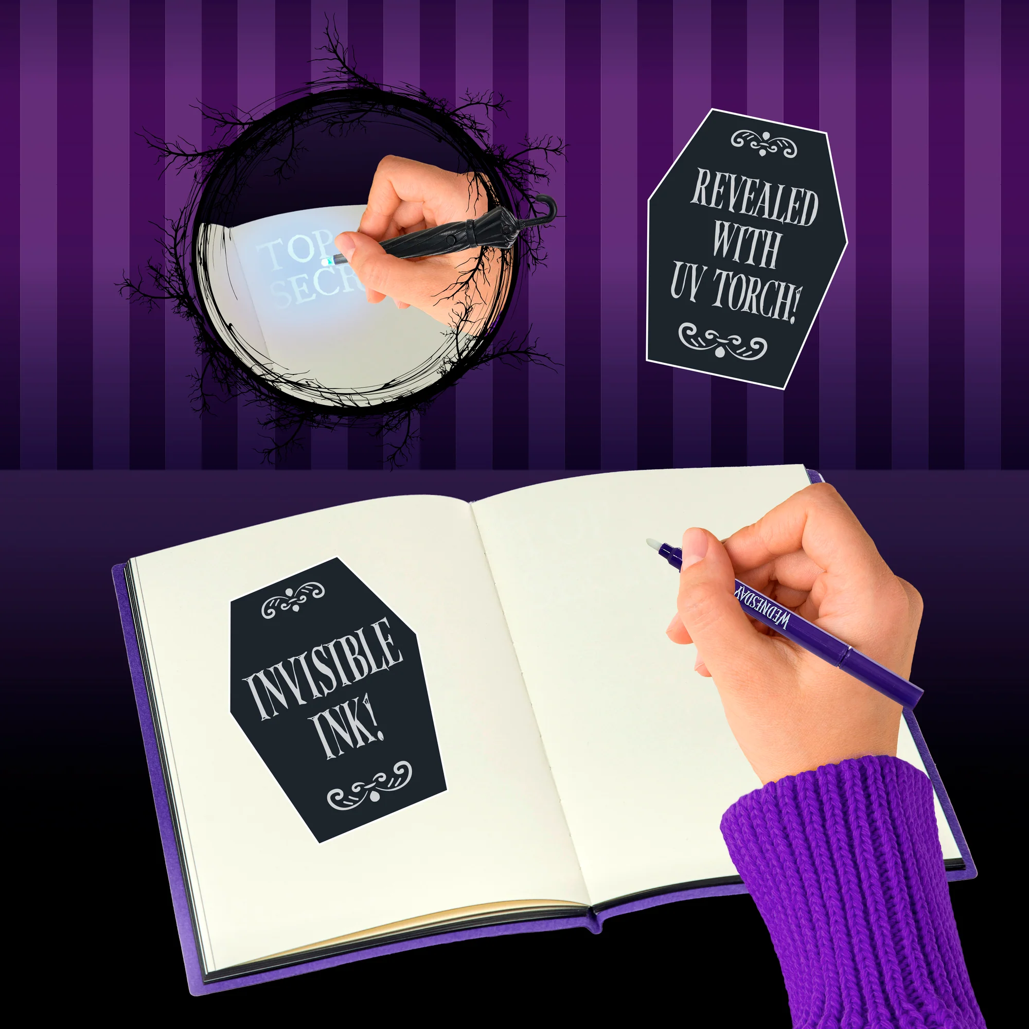 Wednesday Nightshade Society Secret Reveal Journal With Invisible Ink Pen And UV Torch - Image 3