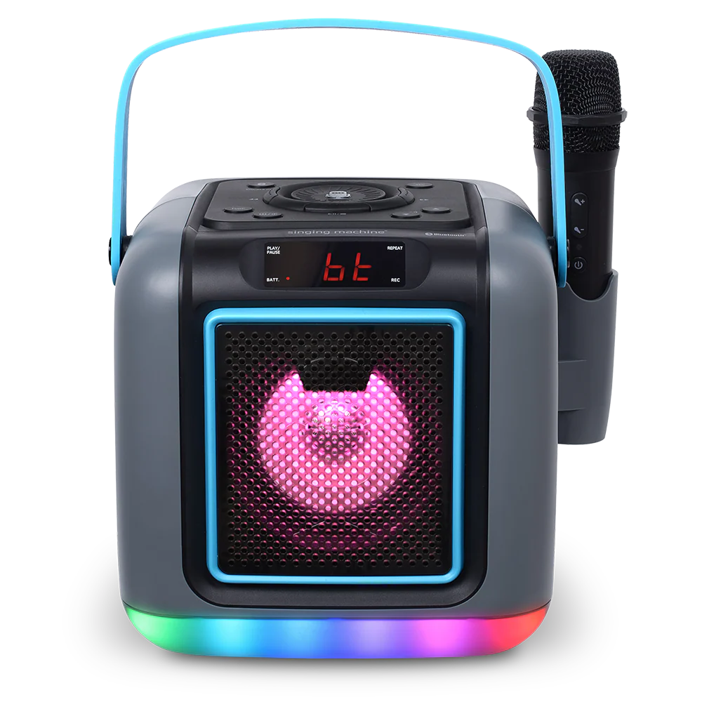 Singing Machine Cube Portable Bluetooth Karaoke System with 22 Voice Effects and LED Light Show