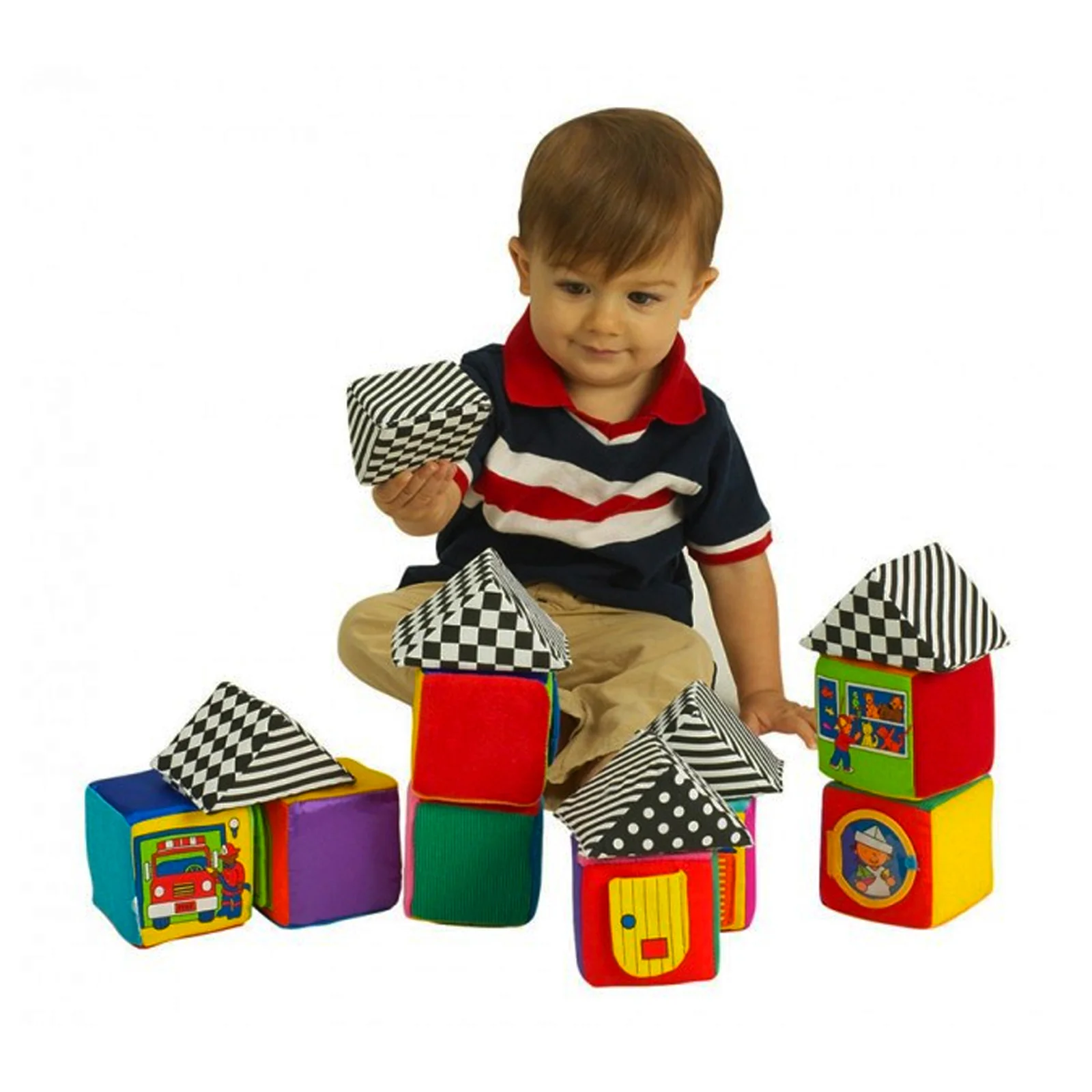 Small World Toys Knock-Knock Blocks – Soft Fabric Building Set - Image 2