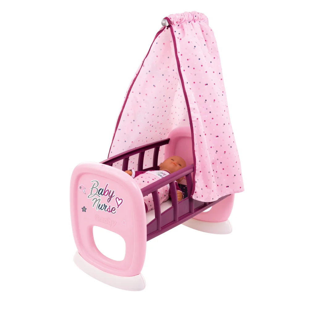 Smoby Baby Nurse Doll Cradle with Elegant Pink Canopy - Image 2