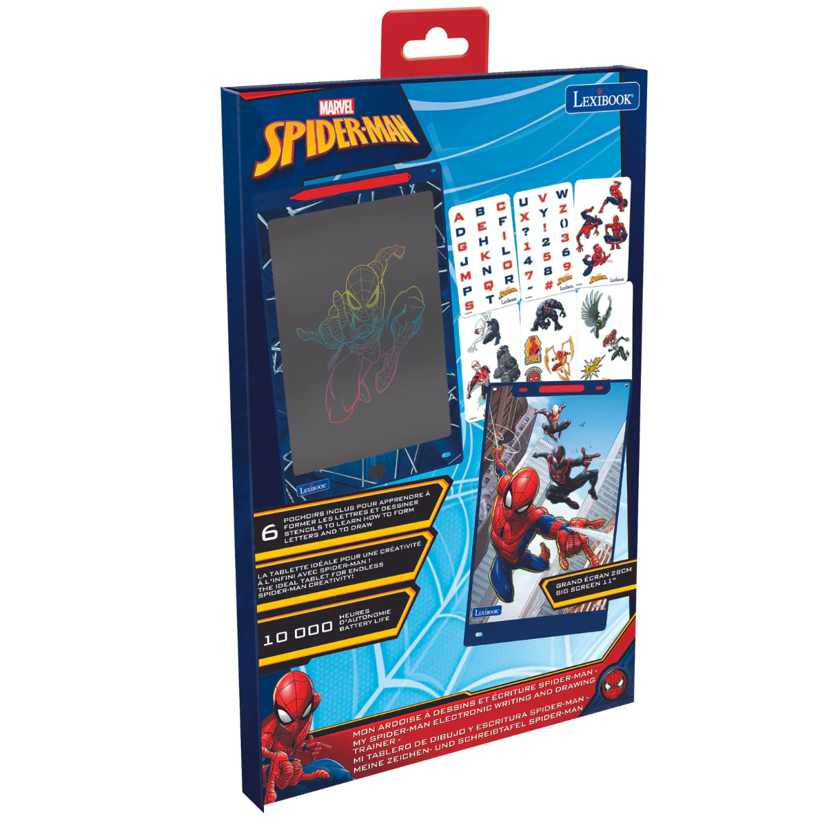 SpiderMan 11’’ multicolor learning drawing E-ink tablet with stencils - Image 4