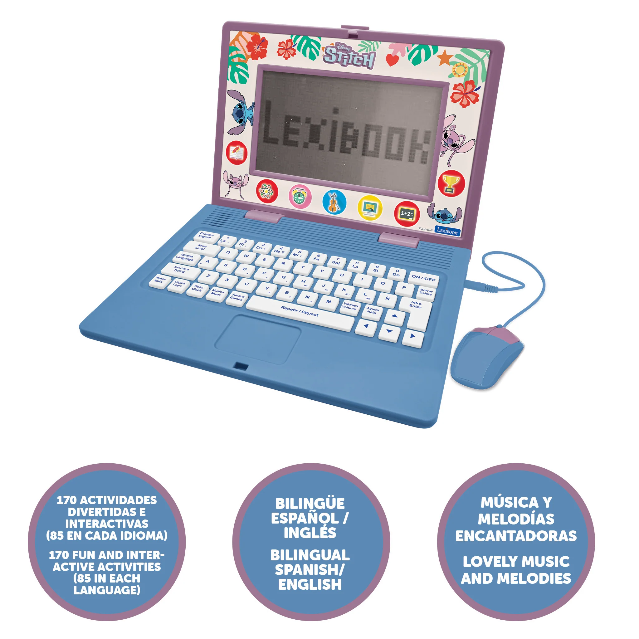 Lexibook Disney Stitch Bilingual Educational Laptop, 170 Activities, Blue - Image 2