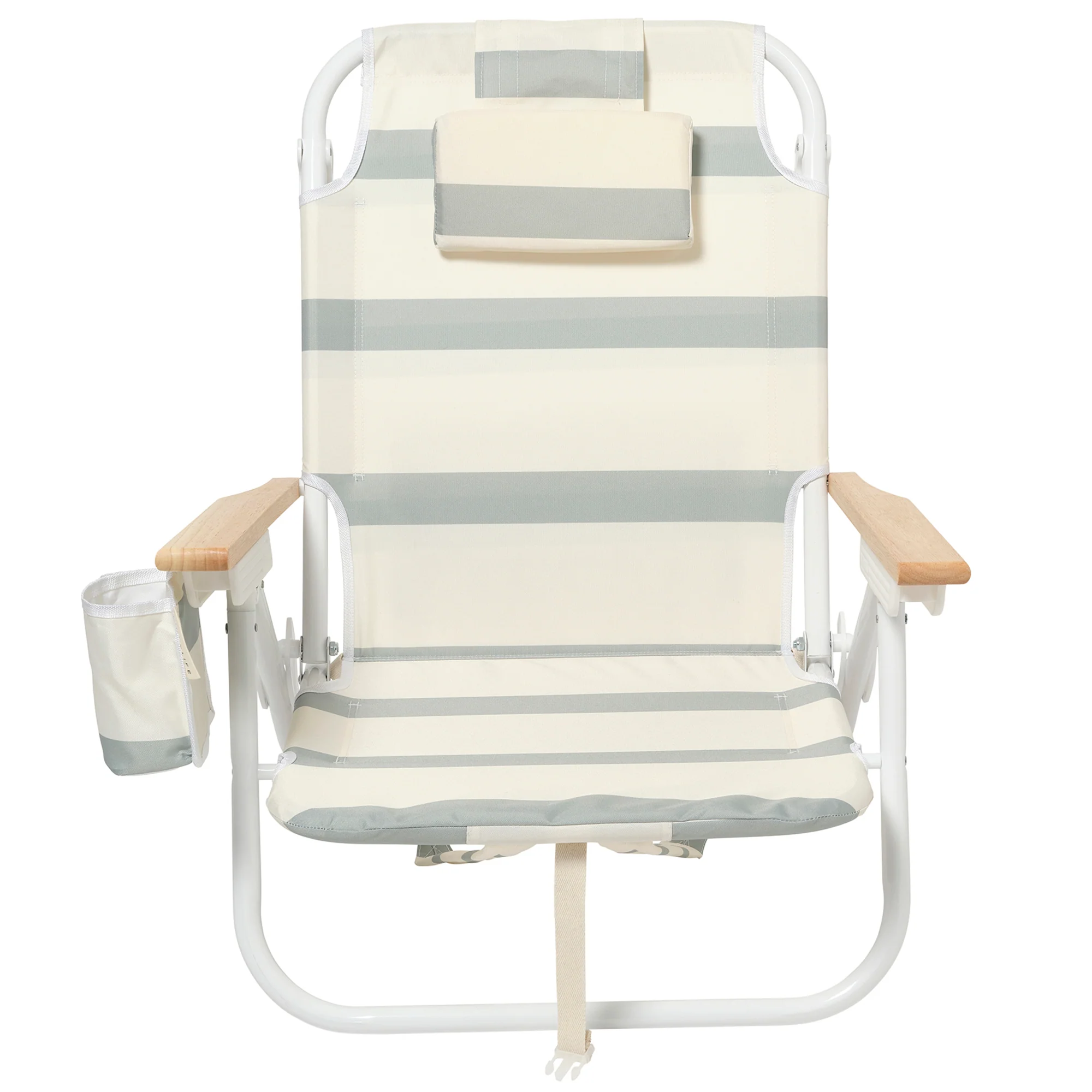 Sunnylife Deluxe Beach Chair - La Palma Sage Stripe with Cooler Bag and Drink Holder - Image 2