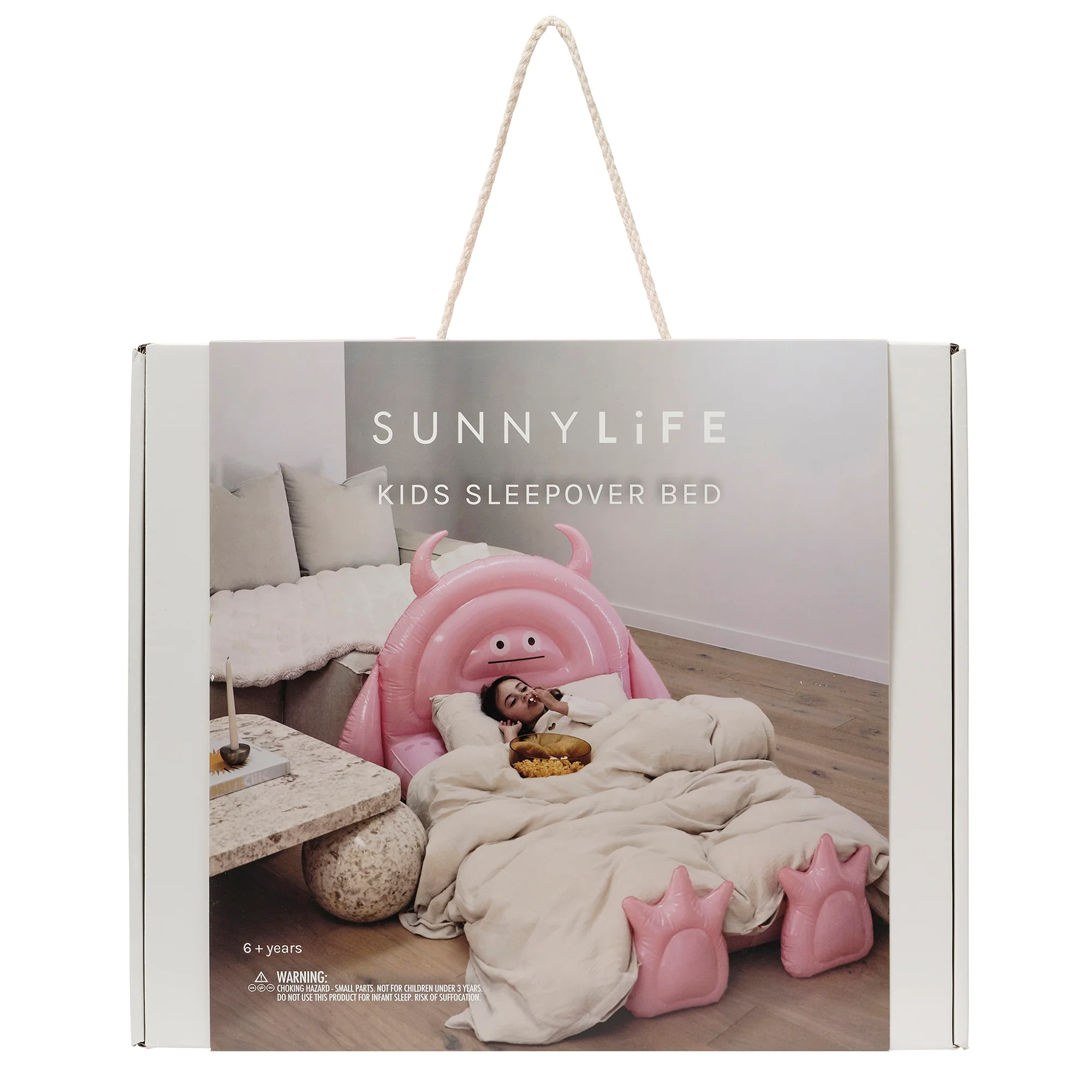 Sunnylife Monster Pink Kids Inflatable Sleepover Bed with Character Headboard - Image 2