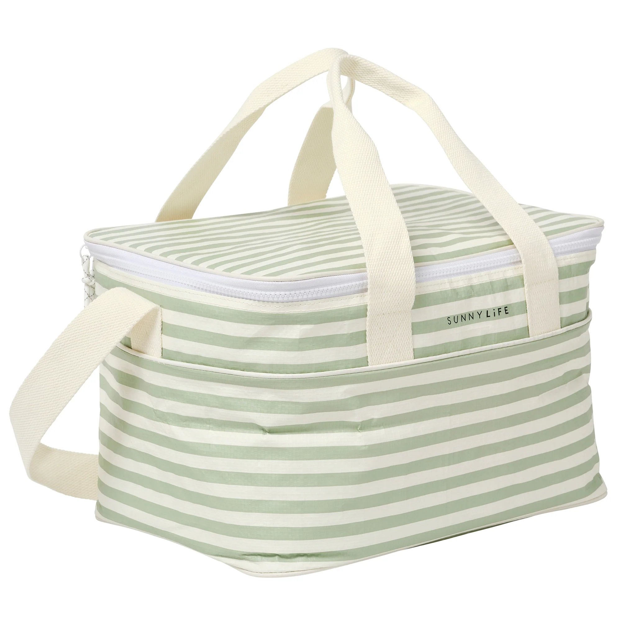 Sunnylife Coastal Chill Light Cooler Bag - La Palma Sage Stripe, 4.9 Gal