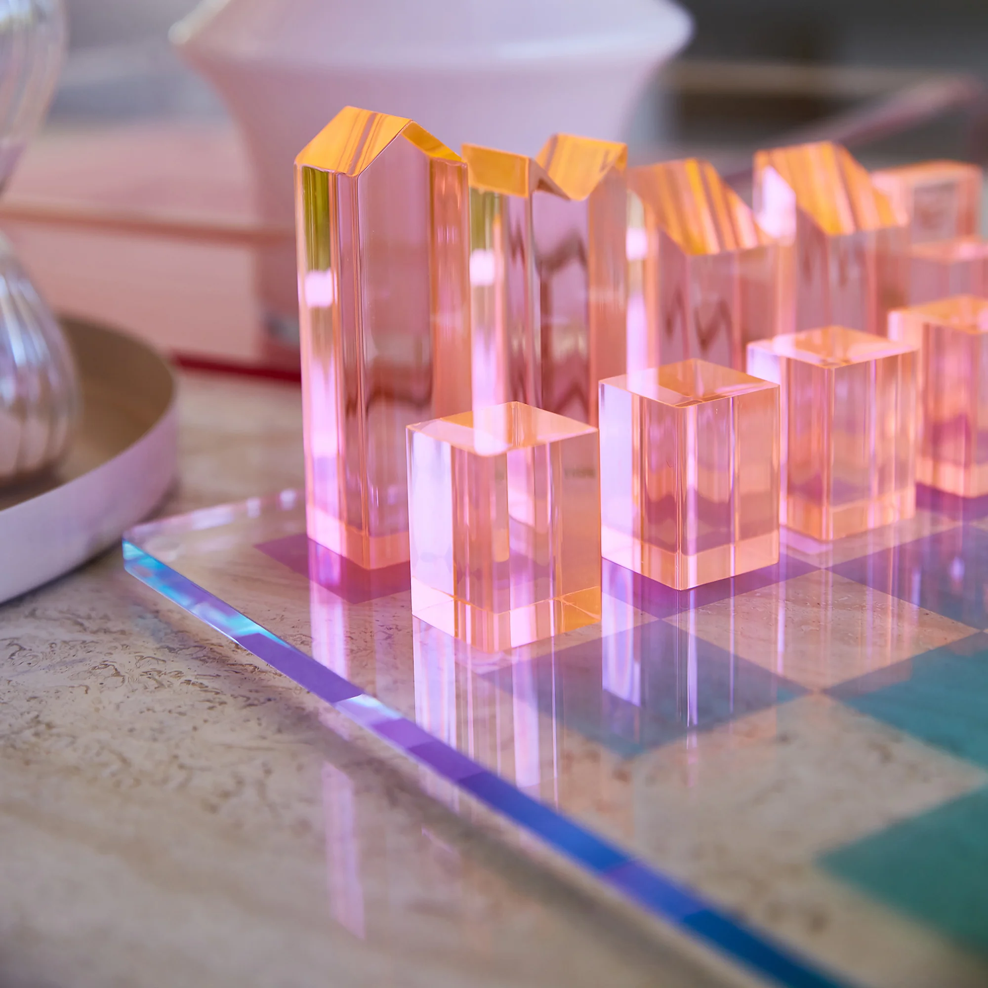 Sunnylife Lucite Ombre Sherbert Chess & Checkers Set - Image 5