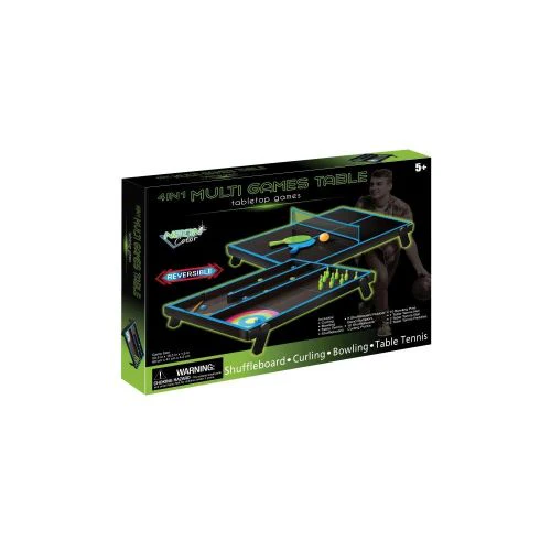 Neon Blast 4-in-1 Tabletop Games Set - Shuffleboard, Curling, Bowling, Table Tennis - Image 2