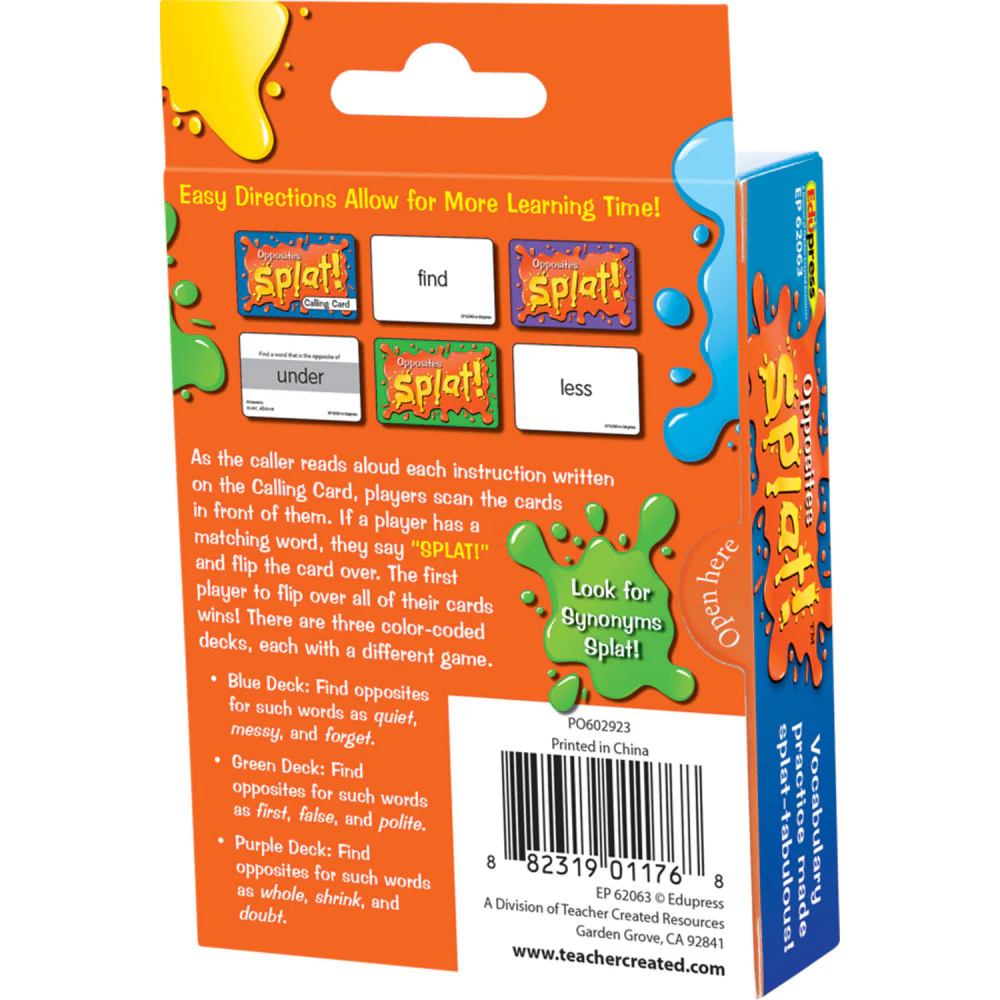 Teacher Created Resources Opposites Splat Game - Fast-Paced Reading Card Game - Image 6