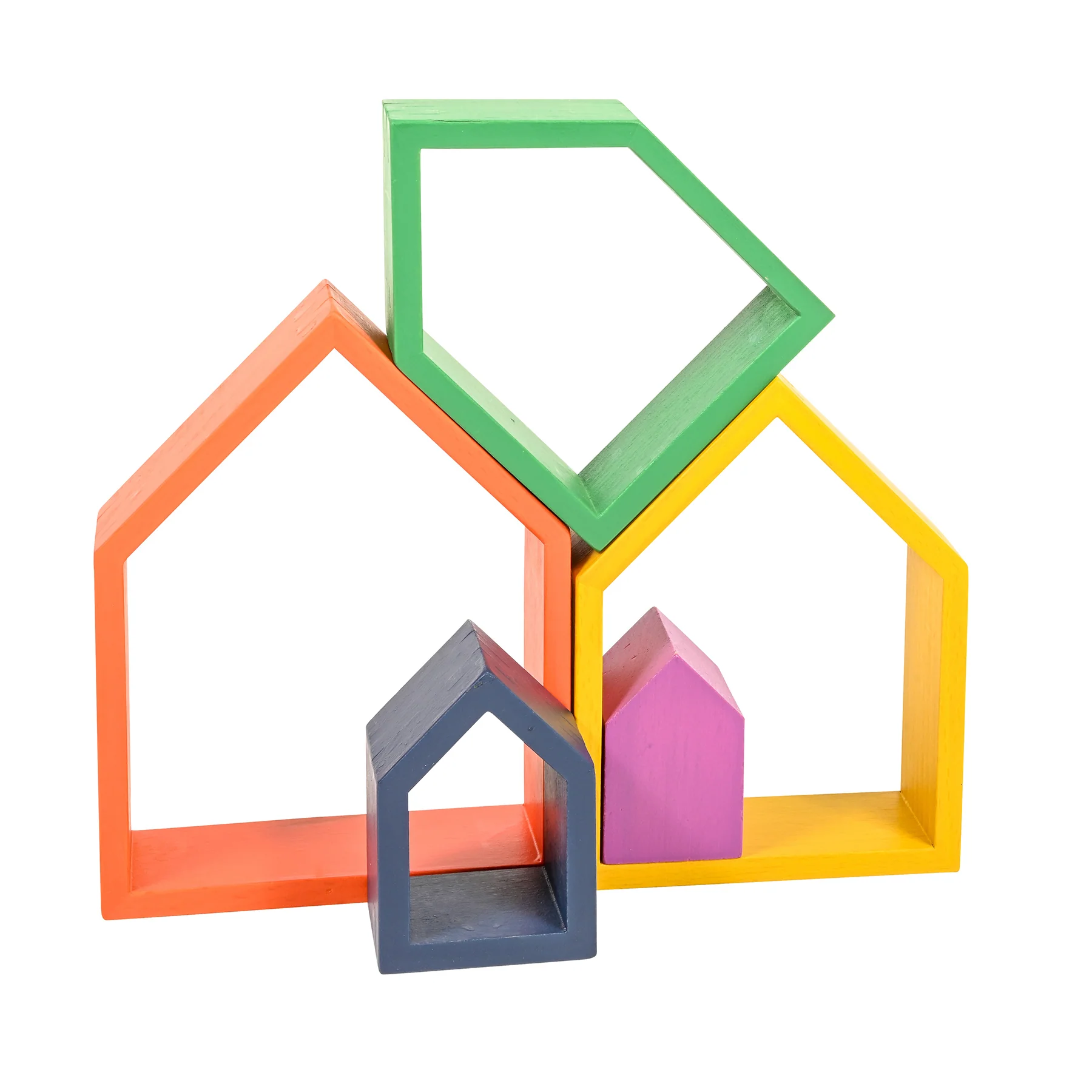 TickiT Rainbow Architect Houses - Colorful Wooden Nesting Play Set of 7 - Image 2