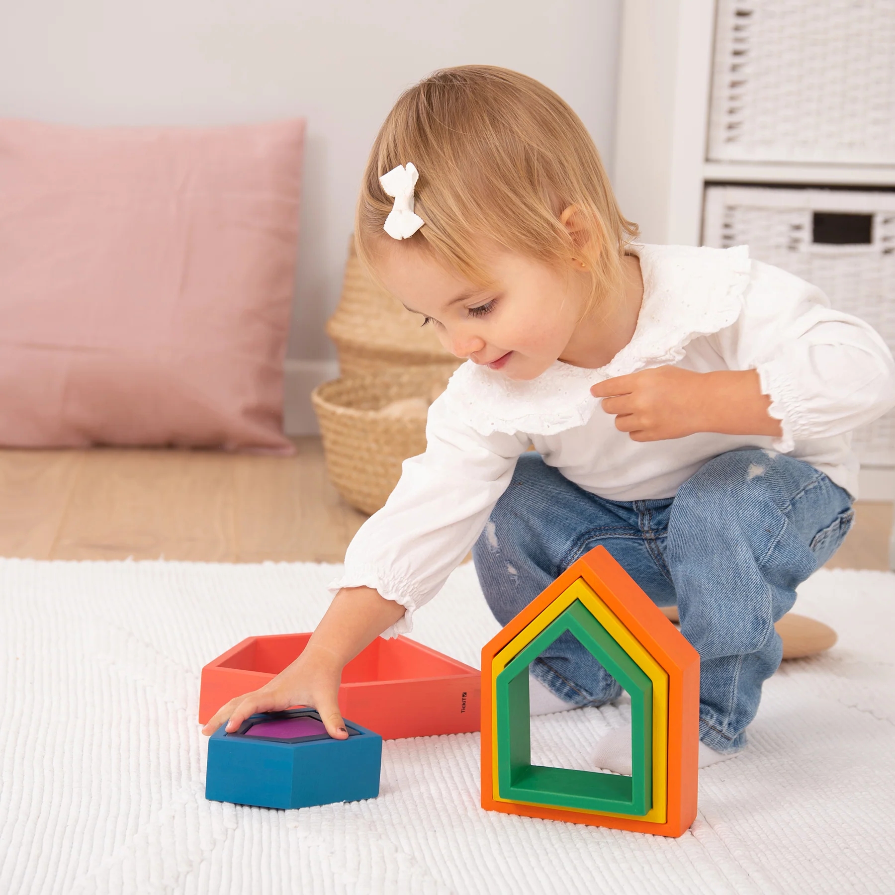 TickiT Rainbow Architect Houses - Colorful Wooden Nesting Play Set of 7 - Image 7
