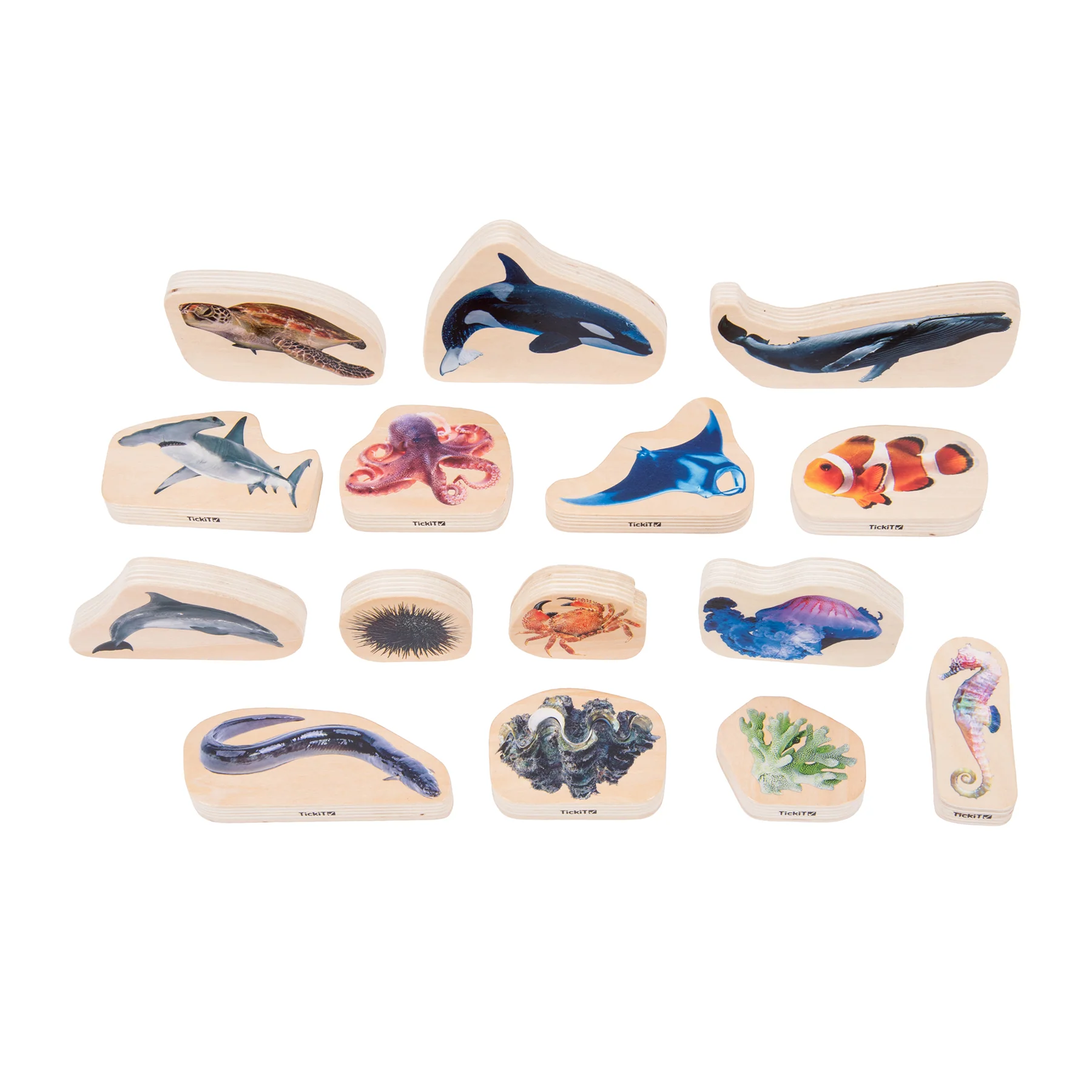 TickiT Wooden Sea Life Blocks - Colorful Marine Exploration Set of 15 - Image 2