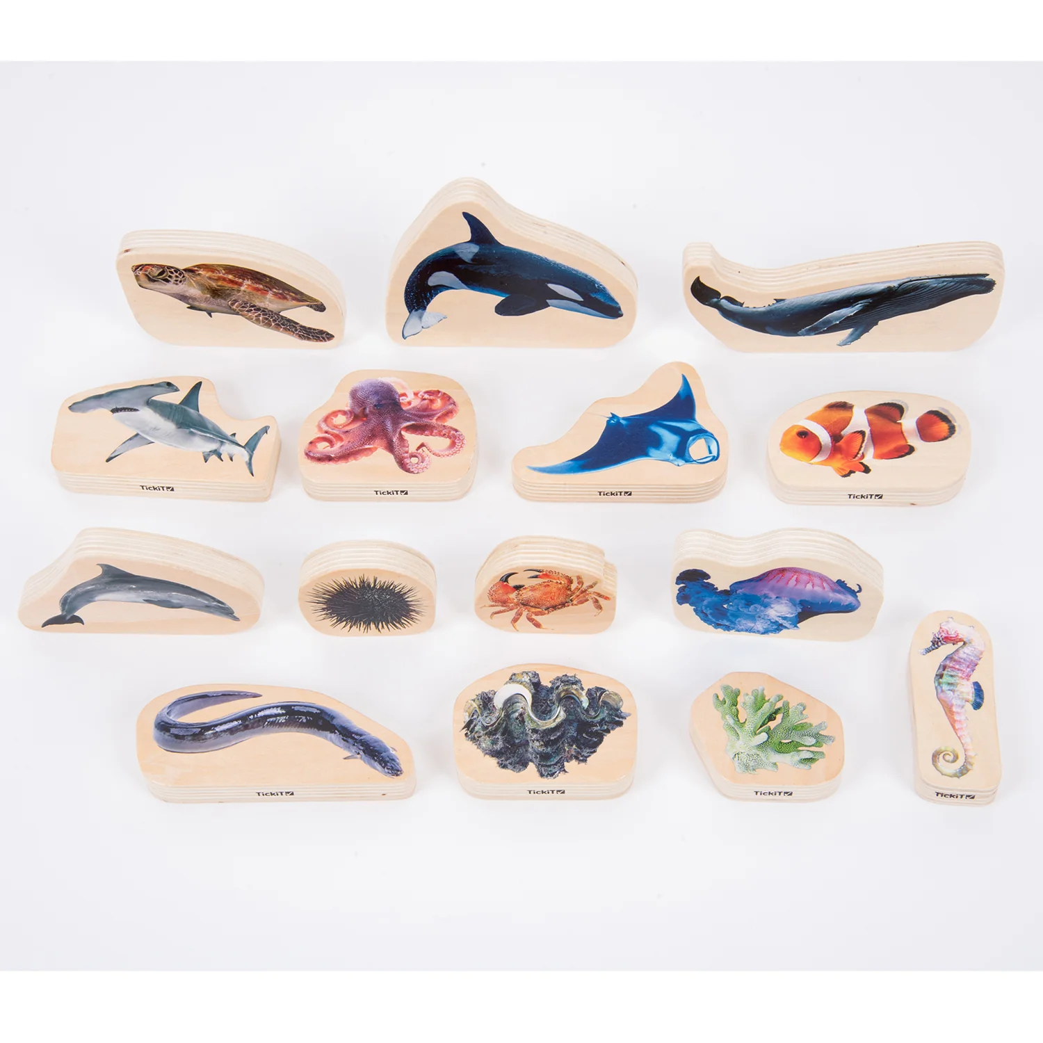 TickiT Wooden Sea Life Blocks - Colorful Marine Exploration Set of 15 - Image 3