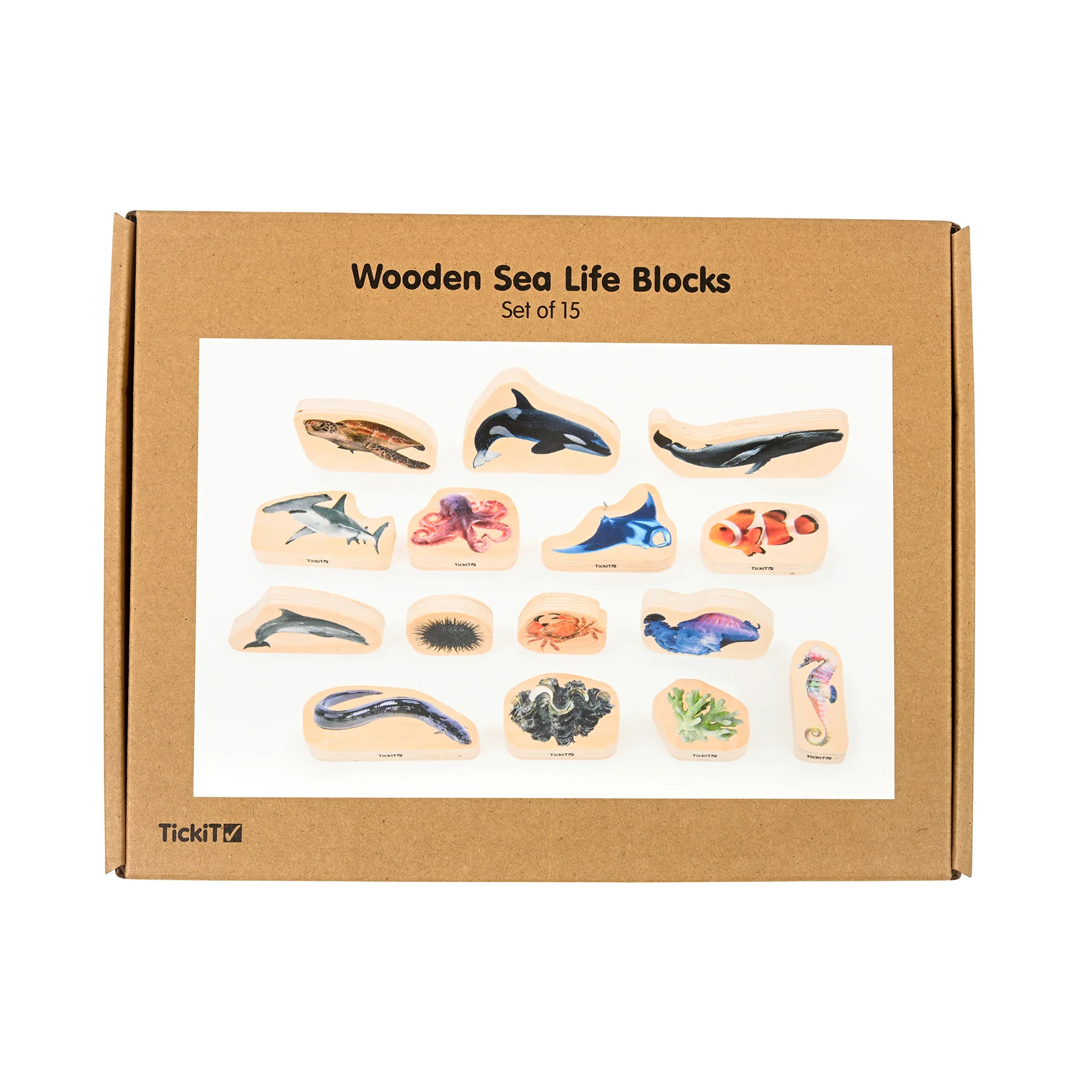 TickiT Wooden Sea Life Blocks - Colorful Marine Exploration Set of 15 - Image 4