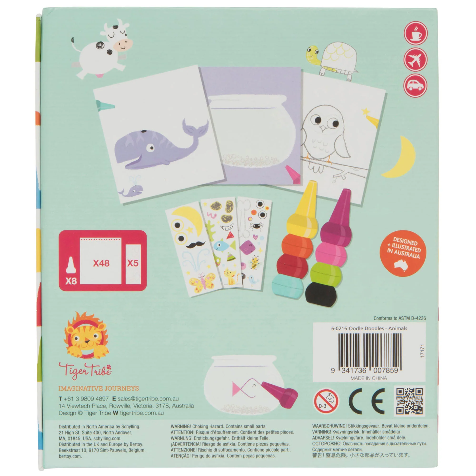 Tiger Tribe Oodle Doodles Animals Coloring & Activity Set - 32pg Designs with Crayons & Stickers - Image 2