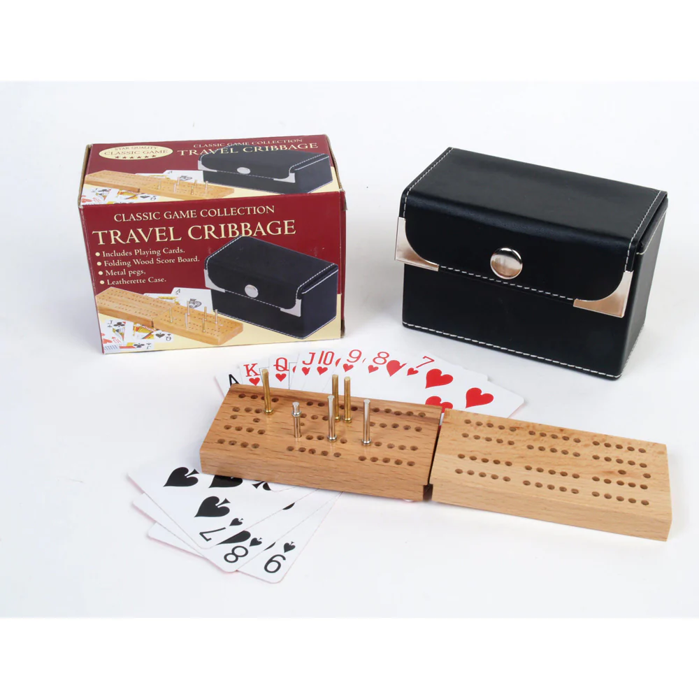 Portable Leatherette Cribbage Board Game Set with Cards - Image 2