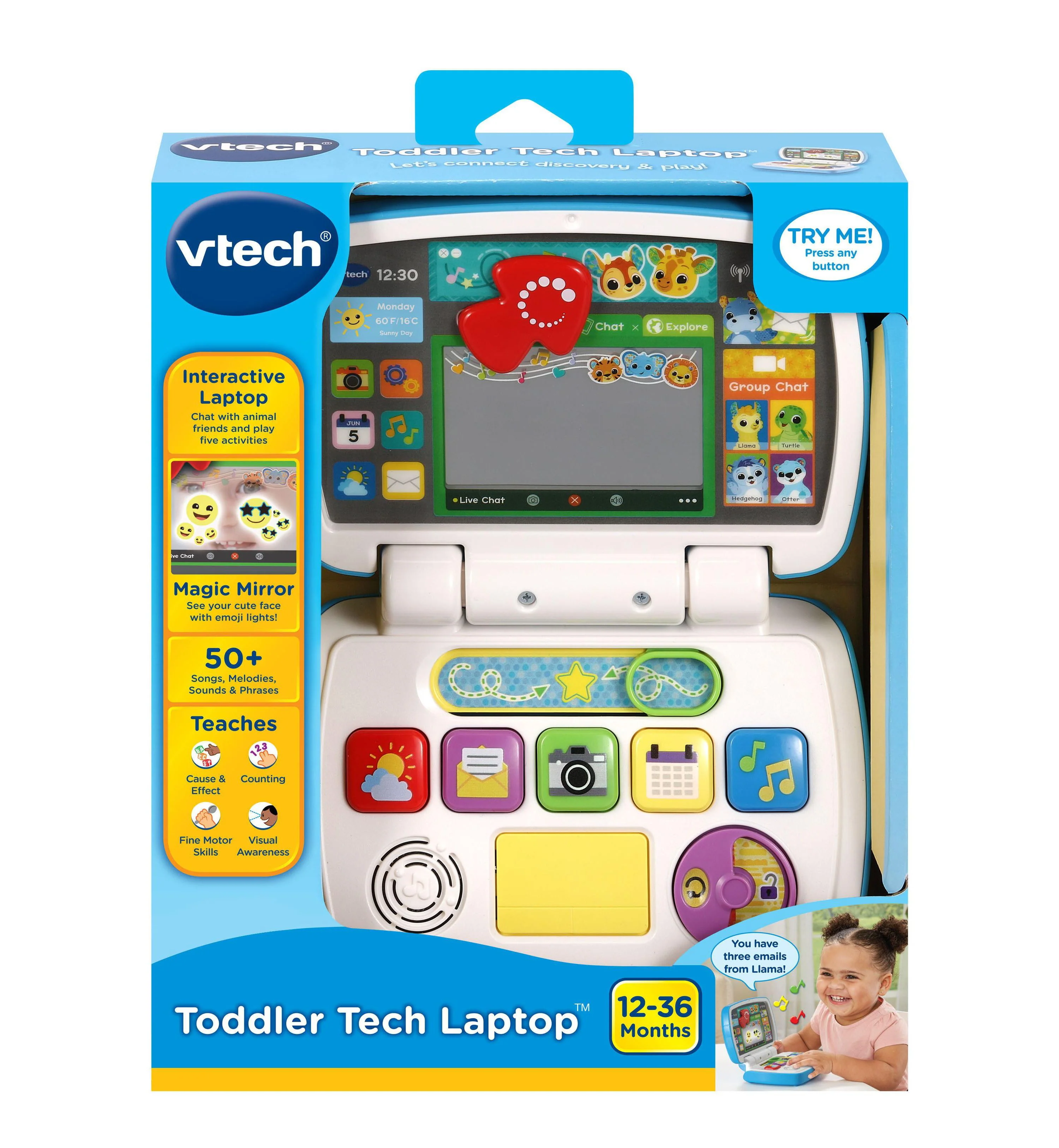 VTech Toddler Tech Laptop - Interactive Learning Toy with Magic Mirror - Blue - Image 3